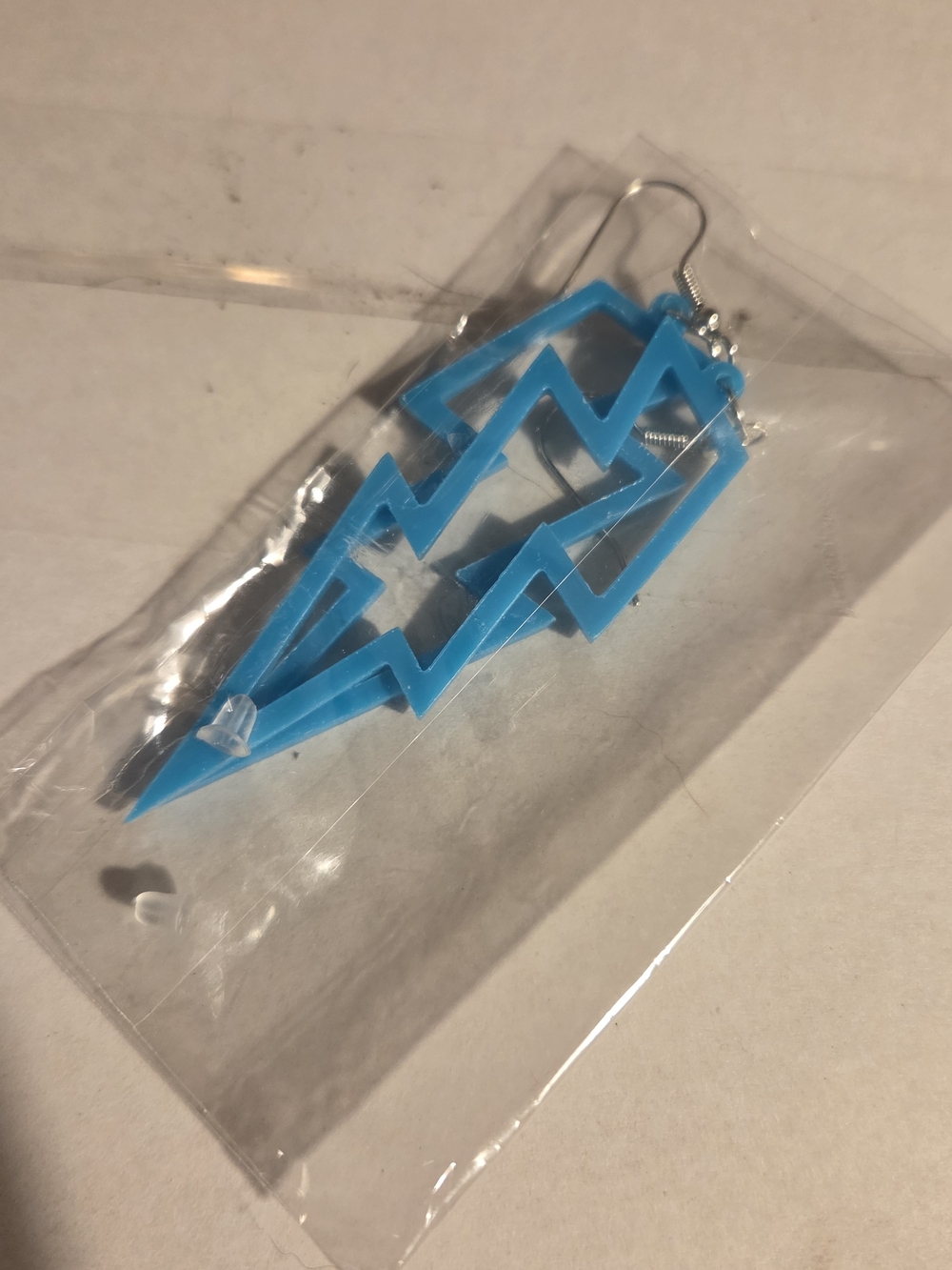 Bright Blue Geometric Lightning Bolt Earrings NWOT